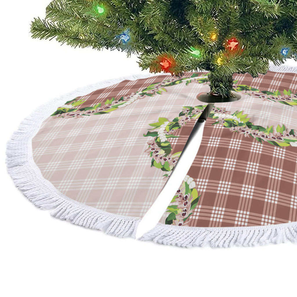 Mocha Hawaii Palaka Tree Skirt Maile Pikake Honohono Orchid Lei LT05 - Polynesian Pride