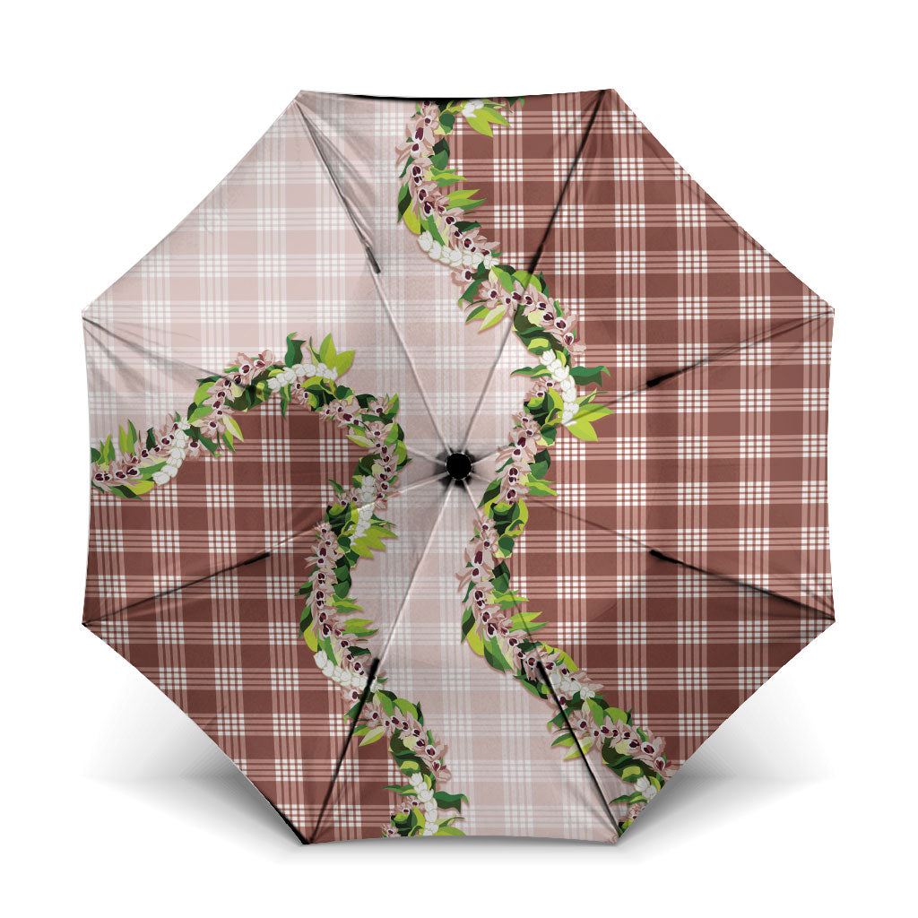Mocha Hawaii Palaka Umbrella Maile Pikake Honohono Orchid Lei LT05 One Size Folded 11.42 inch Opened Diameter 37.4 inch Mocha - Polynesian Pride