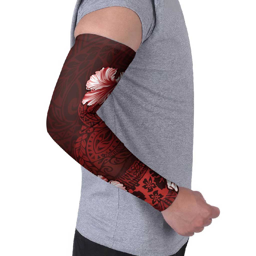Hawaii Hibiscus With Oxblood Polynesian Pattern Arm Sleeves LT05 - Polynesian Pride