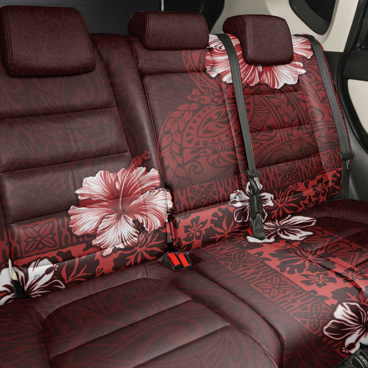 Hawaii Hibiscus With Oxblood Polynesian Pattern Back Car Seat Cover LT05 - Polynesian Pride
