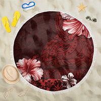 Hawaii Hibiscus With Oxblood Polynesian Pattern Beach Blanket LT05 One Size 150cm Red - Polynesian Pride