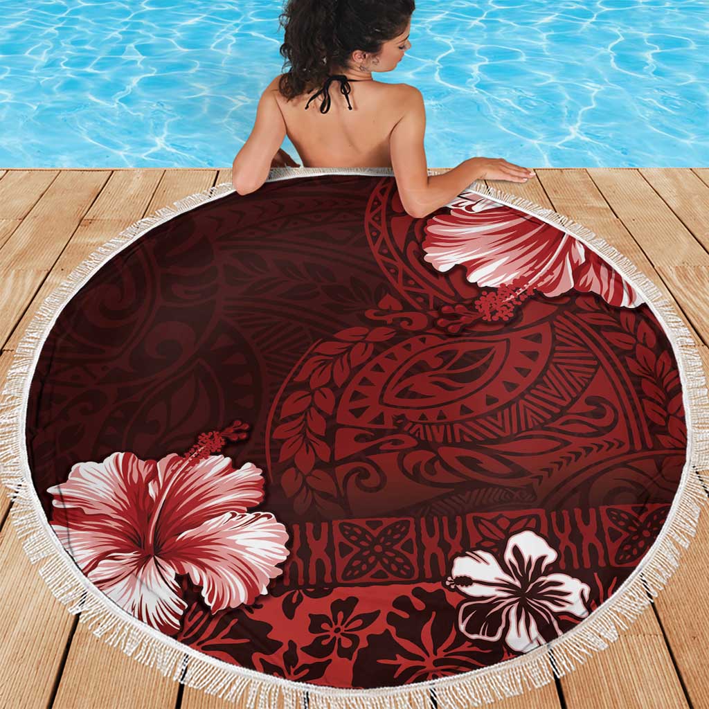 Hawaii Hibiscus With Oxblood Polynesian Pattern Beach Blanket LT05 - Polynesian Pride