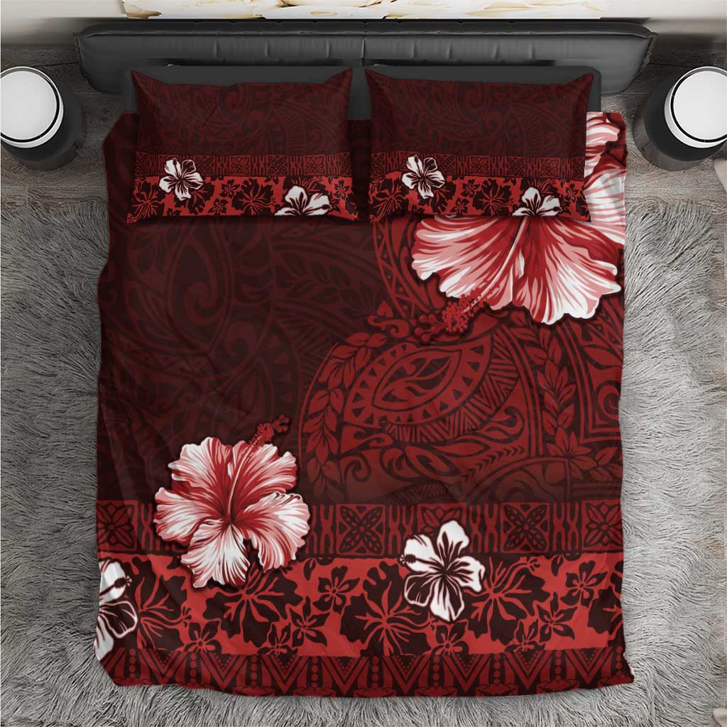 Hawaii Hibiscus With Oxblood Polynesian Pattern Bedding Set