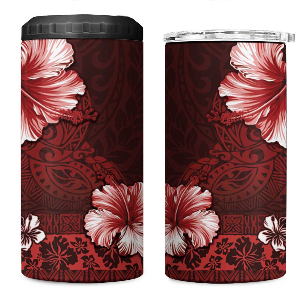 Hawaii Hibiscus With Oxblood Polynesian Pattern 4 in 1 Can Cooler Tumbler LT05 One Size: 16 oz Red - Polynesian Pride