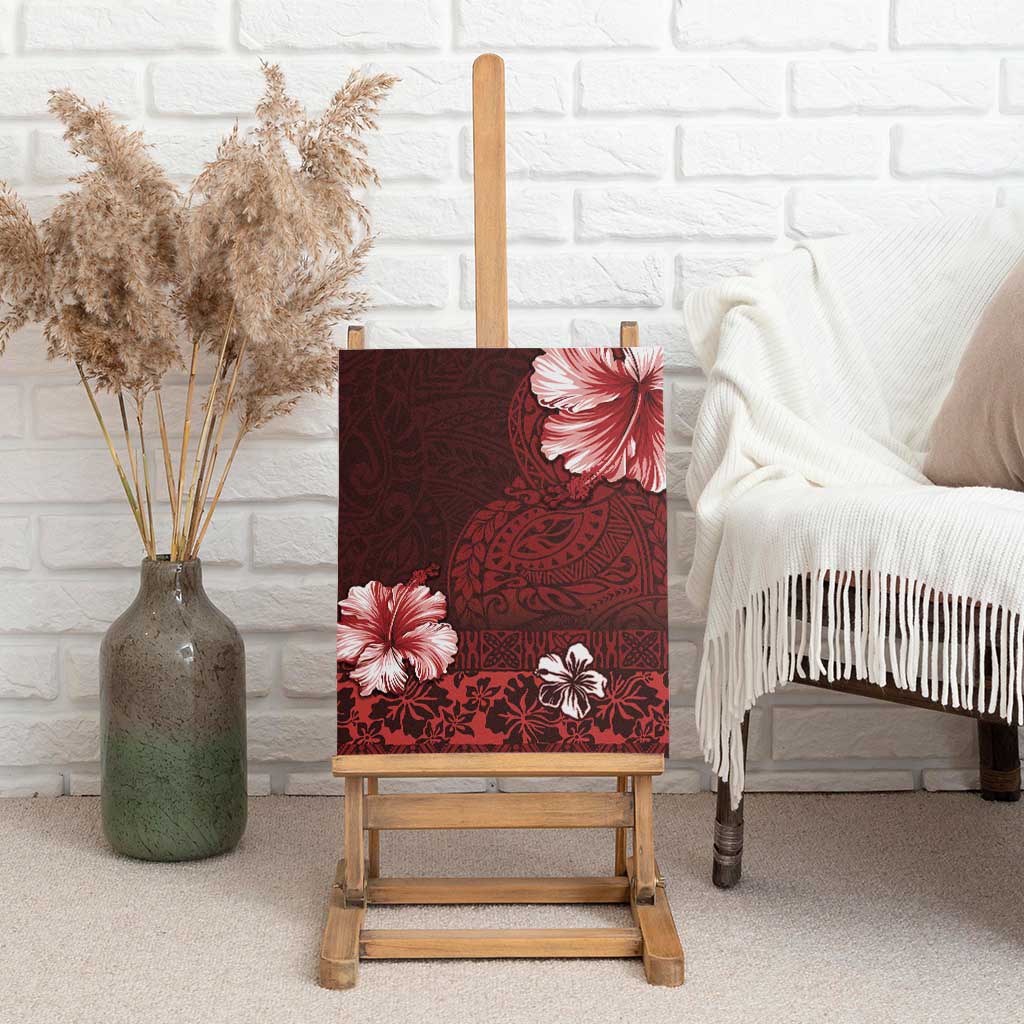Hawaii Hibiscus With Oxblood Polynesian Pattern Canvas Wall Art LT05 - Polynesian Pride