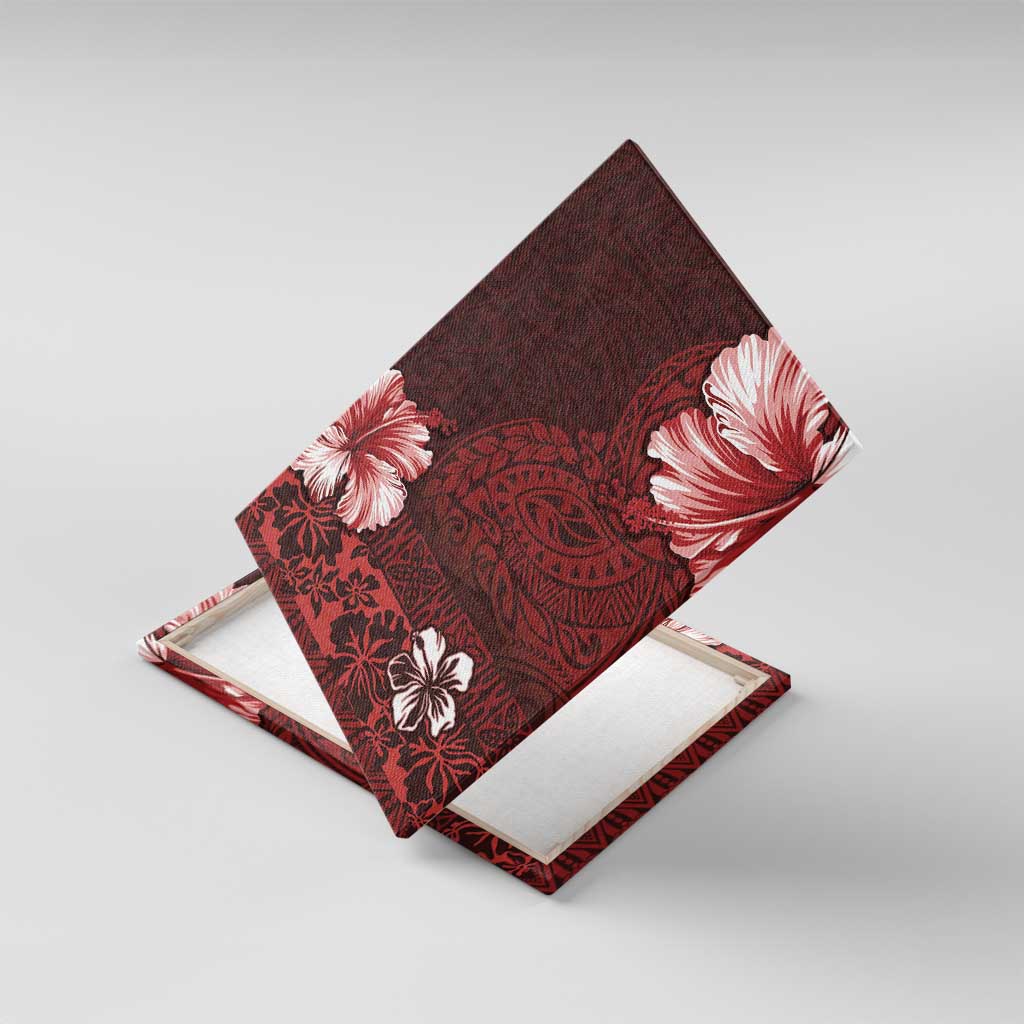 Hawaii Hibiscus With Oxblood Polynesian Pattern Canvas Wall Art LT05 With Frame Red - Polynesian Pride
