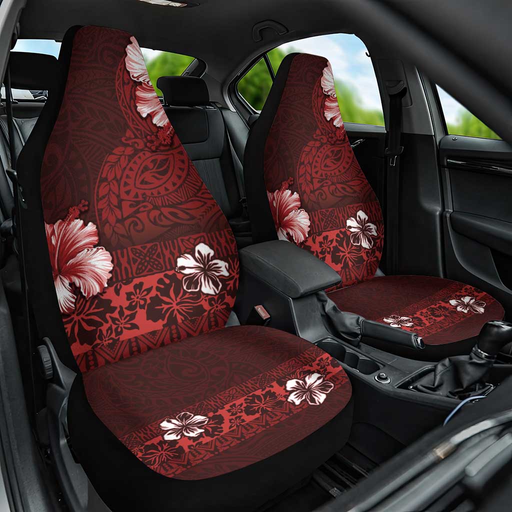Hawaii Hibiscus With Oxblood Polynesian Pattern Car Seat Cover LT05 One Size Red - Polynesian Pride