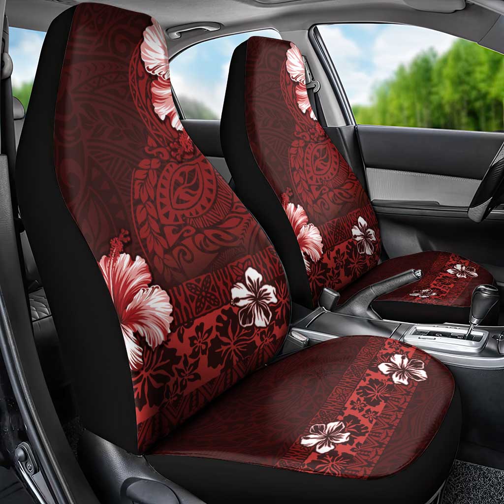 Hawaii Hibiscus With Oxblood Polynesian Pattern Car Seat Cover LT05 - Polynesian Pride