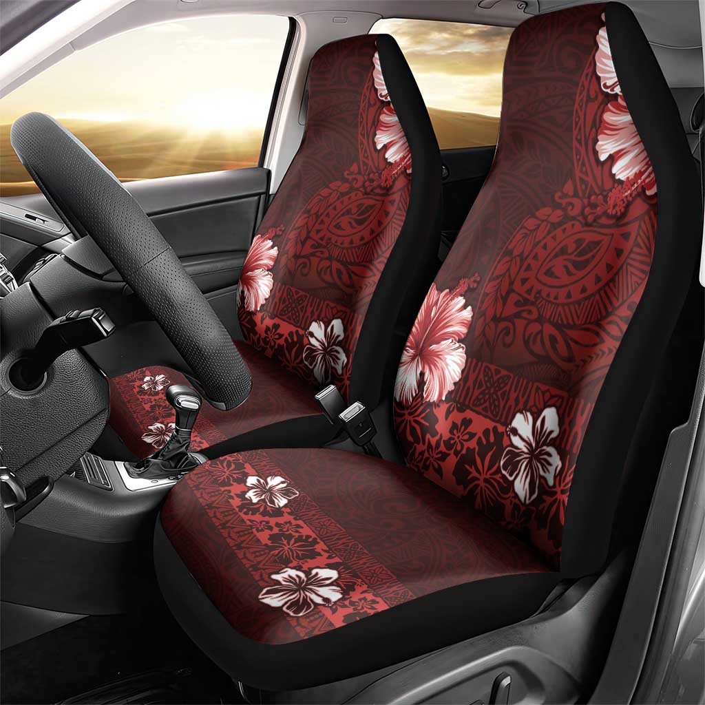 Hawaii Hibiscus With Oxblood Polynesian Pattern Car Seat Cover LT05 - Polynesian Pride