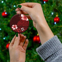 Hawaii Hibiscus With Oxblood Polynesian Pattern Ceramic Ornament LT05 - Polynesian Pride