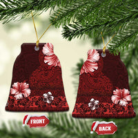 Hawaii Hibiscus With Oxblood Polynesian Pattern Ceramic Ornament LT05 Bell Flake Red - Polynesian Pride