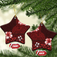 Hawaii Hibiscus With Oxblood Polynesian Pattern Ceramic Ornament LT05 Star Red - Polynesian Pride