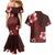 Hawaii Hibiscus With Oxblood Polynesian Pattern Couples Matching Mermaid Dress and Hawaiian Shirt