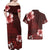 Hawaii Hibiscus With Oxblood Polynesian Pattern Couples Matching Off Shoulder Maxi Dress and Hawaiian Shirt