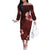 Hawaii Hibiscus With Oxblood Polynesian Pattern Family Matching Off The Shoulder Long Sleeve Dress and Hawaiian Shirt