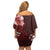 Hawaii Hibiscus With Oxblood Polynesian Pattern Family Matching Off Shoulder Short Dress and Hawaiian Shirt