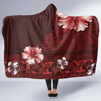 Hawaii Hibiscus With Oxblood Polynesian Pattern Hooded Blanket LT05 One Size Red - Polynesian Pride