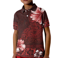 Hawaii Hibiscus With Oxblood Polynesian Pattern Kid Polo Shirt LT05 Kid Red - Polynesian Pride