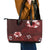 Hawaii Hibiscus With Oxblood Polynesian Pattern Leather Tote Bag