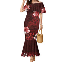 Hawaii Hibiscus With Oxblood Polynesian Pattern Mermaid Dress LT05 Women Red - Polynesian Pride