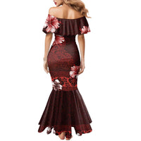 Hawaii Hibiscus With Oxblood Polynesian Pattern Mermaid Dress LT05 - Polynesian Pride