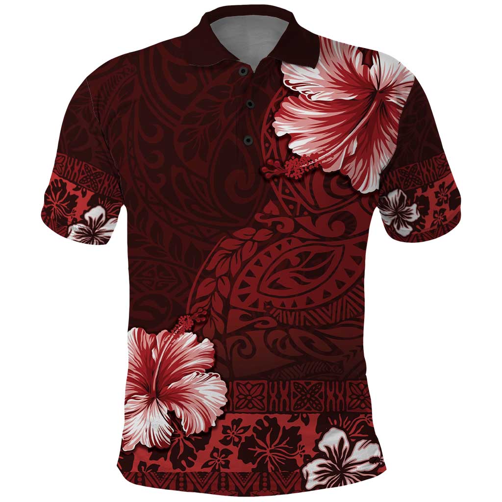 Hawaii Hibiscus With Oxblood Polynesian Pattern Polo Shirt LT05 Red - Polynesian Pride
