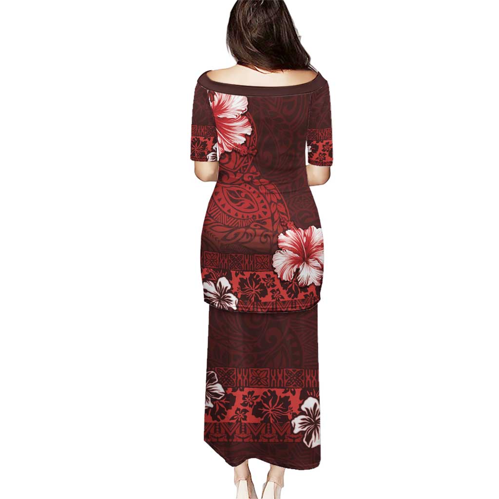 Hawaii Hibiscus With Oxblood Polynesian Pattern Puletasi LT05 - Polynesian Pride