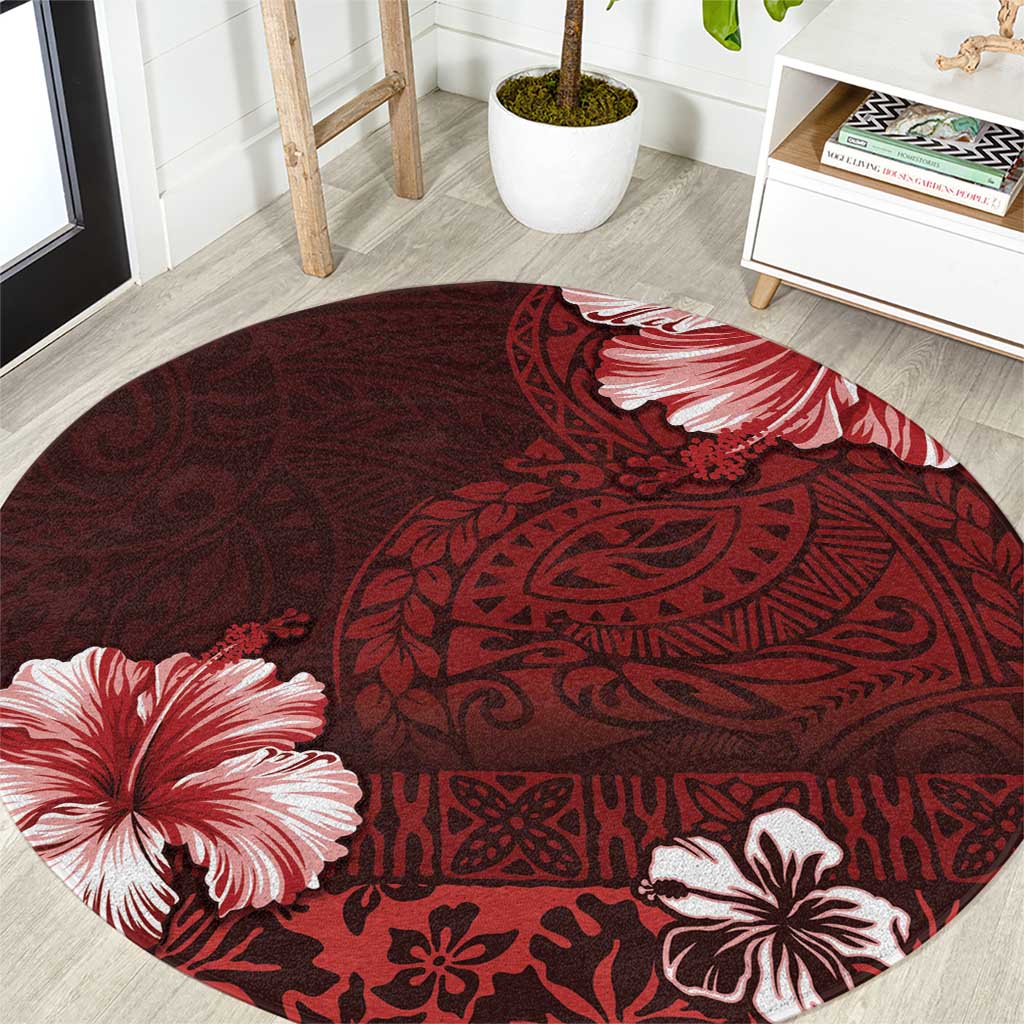 Hawaii Hibiscus With Oxblood Polynesian Pattern Round Carpet LT05 Red - Polynesian Pride