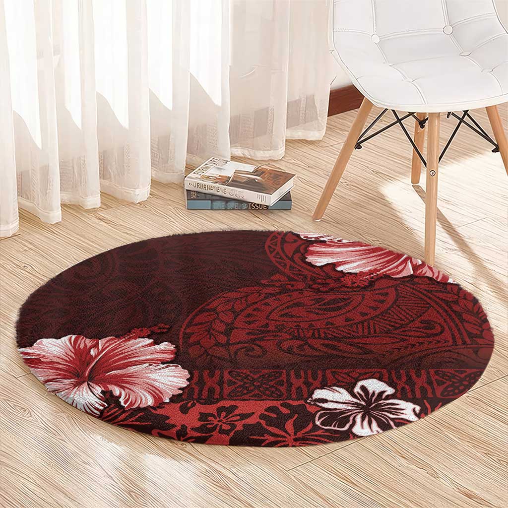 Hawaii Hibiscus With Oxblood Polynesian Pattern Round Carpet LT05 - Polynesian Pride