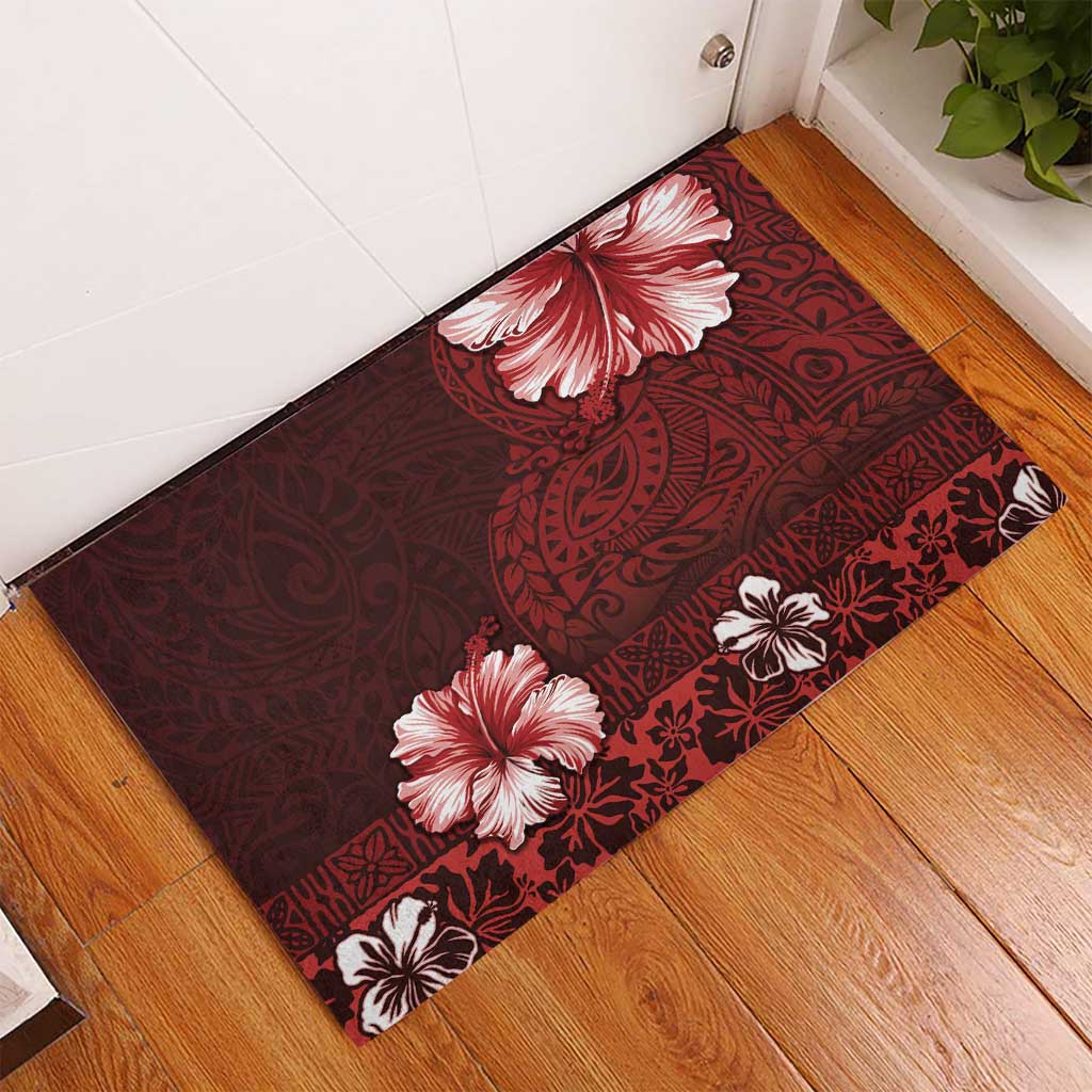 Hawaii Hibiscus With Oxblood Polynesian Pattern Rubber Doormat LT05 - Polynesian Pride