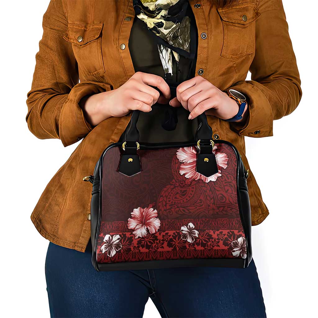 Hawaii Hibiscus With Oxblood Polynesian Pattern Shoulder Handbag LT05 - Polynesian Pride