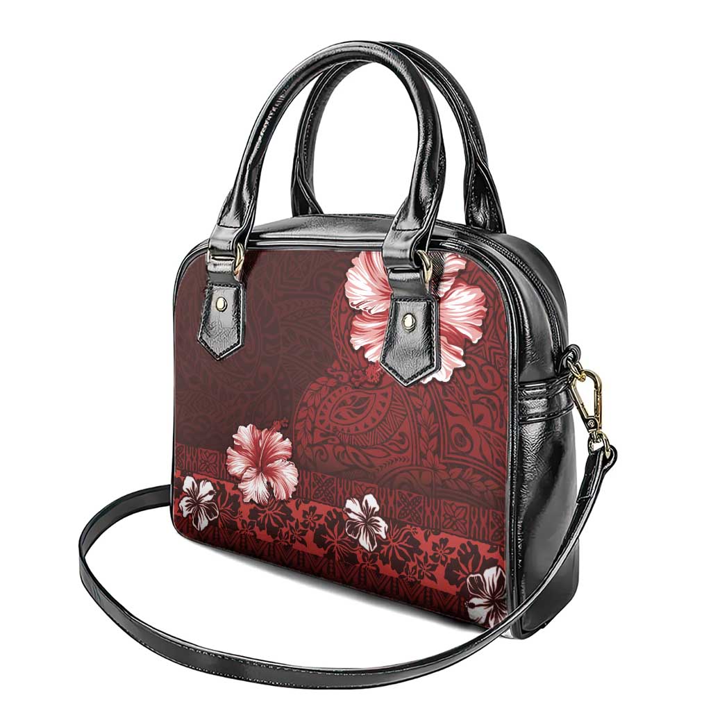 Hawaii Hibiscus With Oxblood Polynesian Pattern Shoulder Handbag LT05 - Polynesian Pride