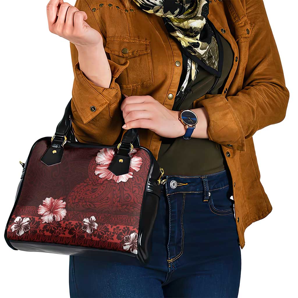 Hawaii Hibiscus With Oxblood Polynesian Pattern Shoulder Handbag LT05 - Polynesian Pride
