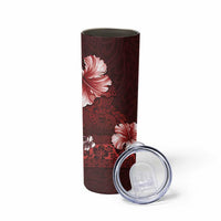 Hawaii Hibiscus With Oxblood Polynesian Pattern Skinny Tumbler LT05 - Polynesian Pride