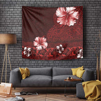 Hawaii Hibiscus With Oxblood Polynesian Pattern Tapestry LT05 - Polynesian Pride