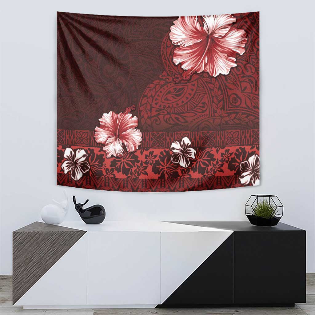 Hawaii Hibiscus With Oxblood Polynesian Pattern Tapestry LT05 - Polynesian Pride