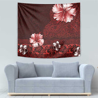 Hawaii Hibiscus With Oxblood Polynesian Pattern Tapestry LT05 - Polynesian Pride