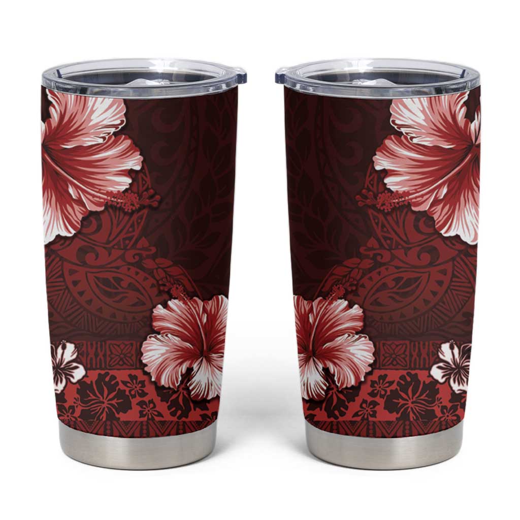 Hawaii Hibiscus With Oxblood Polynesian Pattern Tumbler Cup LT05 Red - Polynesian Pride
