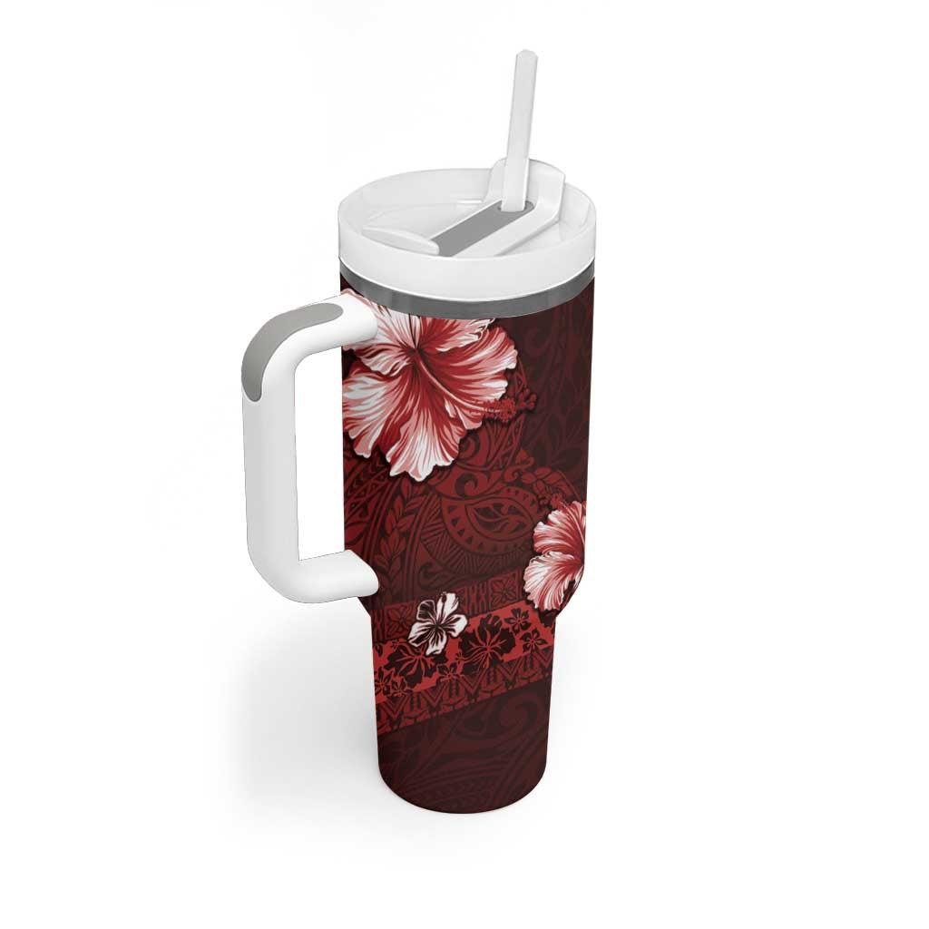 Hawaii Hibiscus With Oxblood Polynesian Pattern Tumbler With Handle LT05 - Polynesian Pride