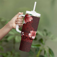 Hawaii Hibiscus With Oxblood Polynesian Pattern Tumbler With Handle LT05 - Polynesian Pride
