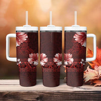 Hawaii Hibiscus With Oxblood Polynesian Pattern Tumbler With Handle LT05 - Polynesian Pride