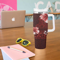 Hawaii Hibiscus With Oxblood Polynesian Pattern Tumbler With Handle LT05 - Polynesian Pride