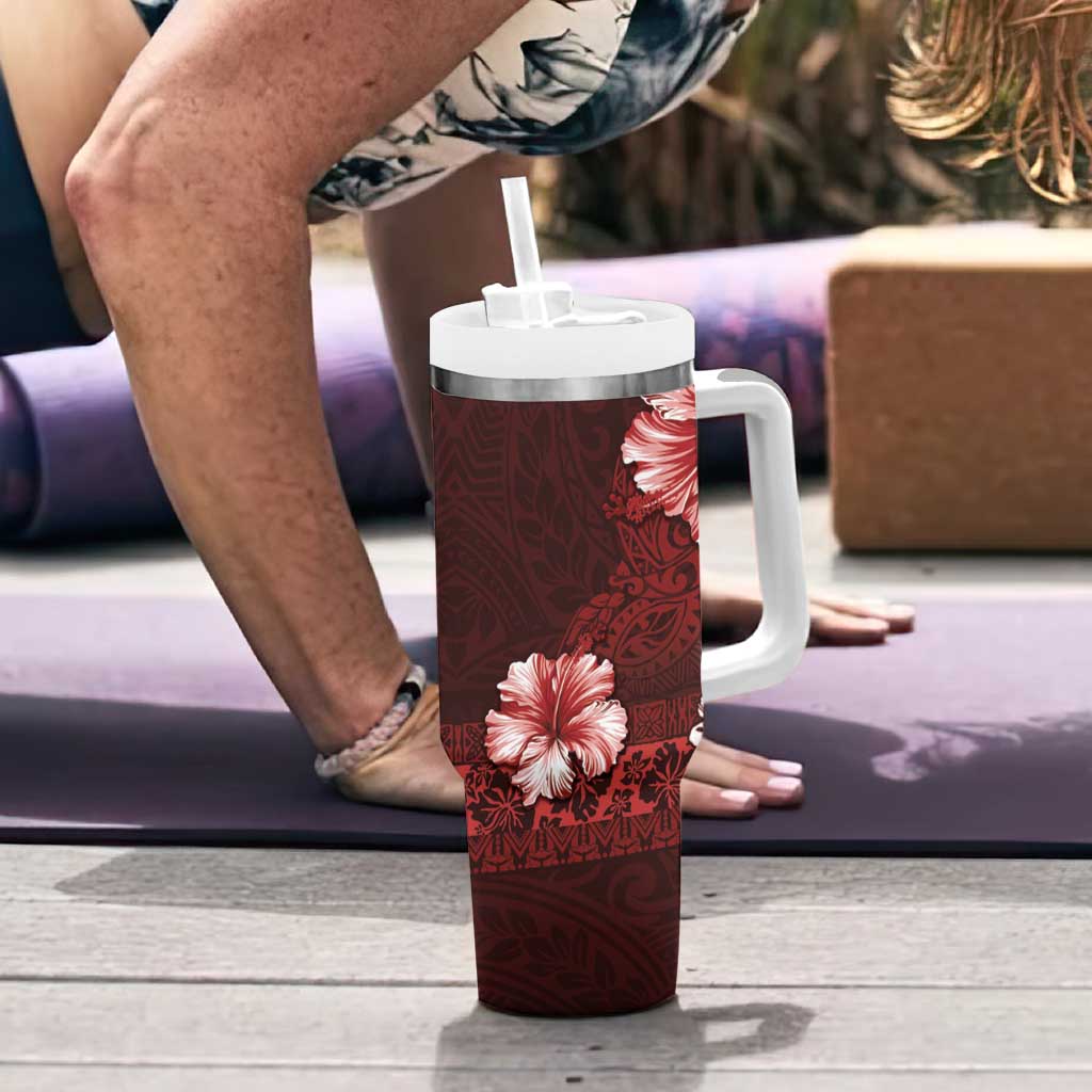 Hawaii Hibiscus With Oxblood Polynesian Pattern Tumbler With Handle LT05 - Polynesian Pride