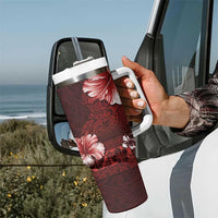Hawaii Hibiscus With Oxblood Polynesian Pattern Tumbler With Handle LT05 - Polynesian Pride
