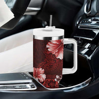 Hawaii Hibiscus With Oxblood Polynesian Pattern Tumbler With Handle LT05 - Polynesian Pride