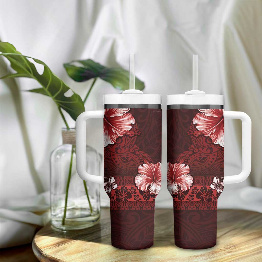 Hawaii Hibiscus With Oxblood Polynesian Pattern Tumbler With Handle LT05 - Polynesian Pride