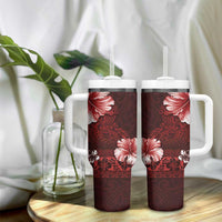 Hawaii Hibiscus With Oxblood Polynesian Pattern Tumbler With Handle LT05 - Polynesian Pride