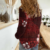 Hawaii Hibiscus With Oxblood Polynesian Pattern Women Casual Shirt LT05 - Polynesian Pride