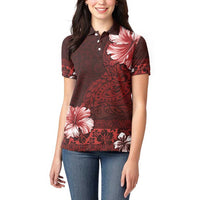 Hawaii Hibiscus With Oxblood Polynesian Pattern Women Polo Shirt LT05 - Polynesian Pride