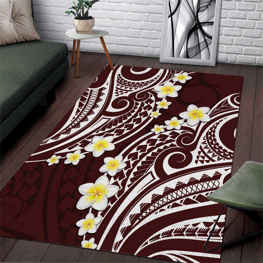 Plumeria With Oxblood Polynesian Tattoo Pattern Area Rug LT05 Red - Polynesian Pride